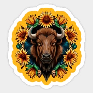 American Bison With Sunflower Wreath Kansas State Tattoo Art Sticker